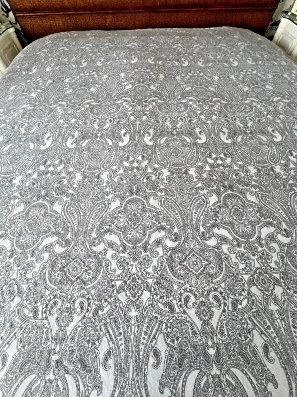KING Flat Sheet Paisley Print 100% Cotton Gray White Bedding Tablecloth 90